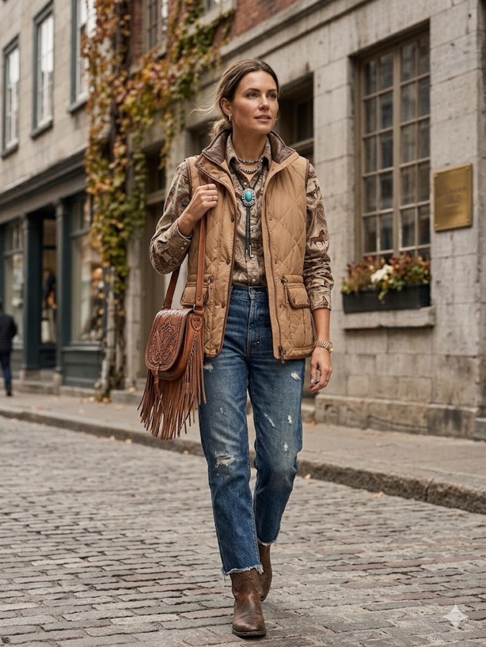 Lauren Ralph Lauren Quilted with Faux Leather Trim Tan SzM